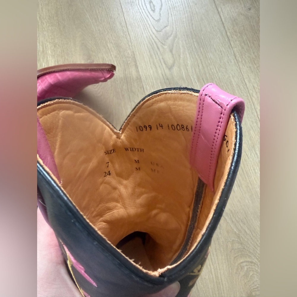 Los Altos Boots Pink Black Floral Embroidered Western Genuine Crocodile Size 7 - Picture 5 of 12